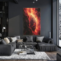 Cosmic Majesty: Fiery Planet in Nebula Poster PosterGoat