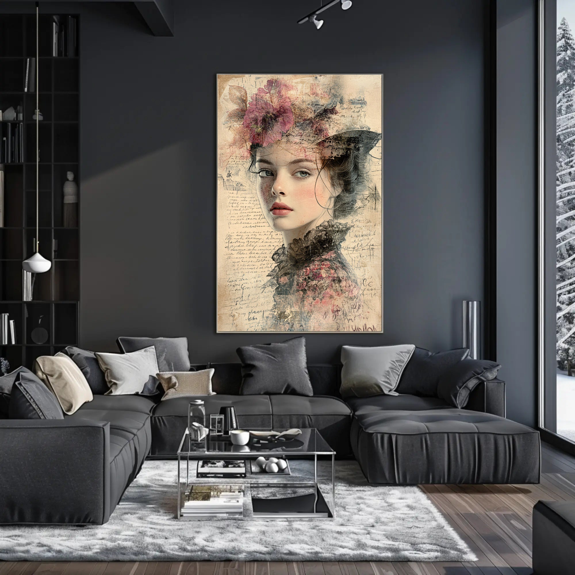Vintage Dreamy Woman Floral Art Print - Abstract or Artistic Poster