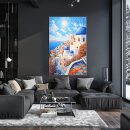 Santorini Coastal Art Print with Mediterranean Flair - Travel Poster