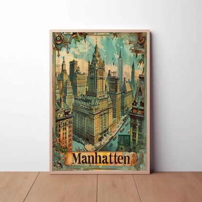 Manhattan Cityscape Vintage Skyscraper View Travel Poster Travel Poster