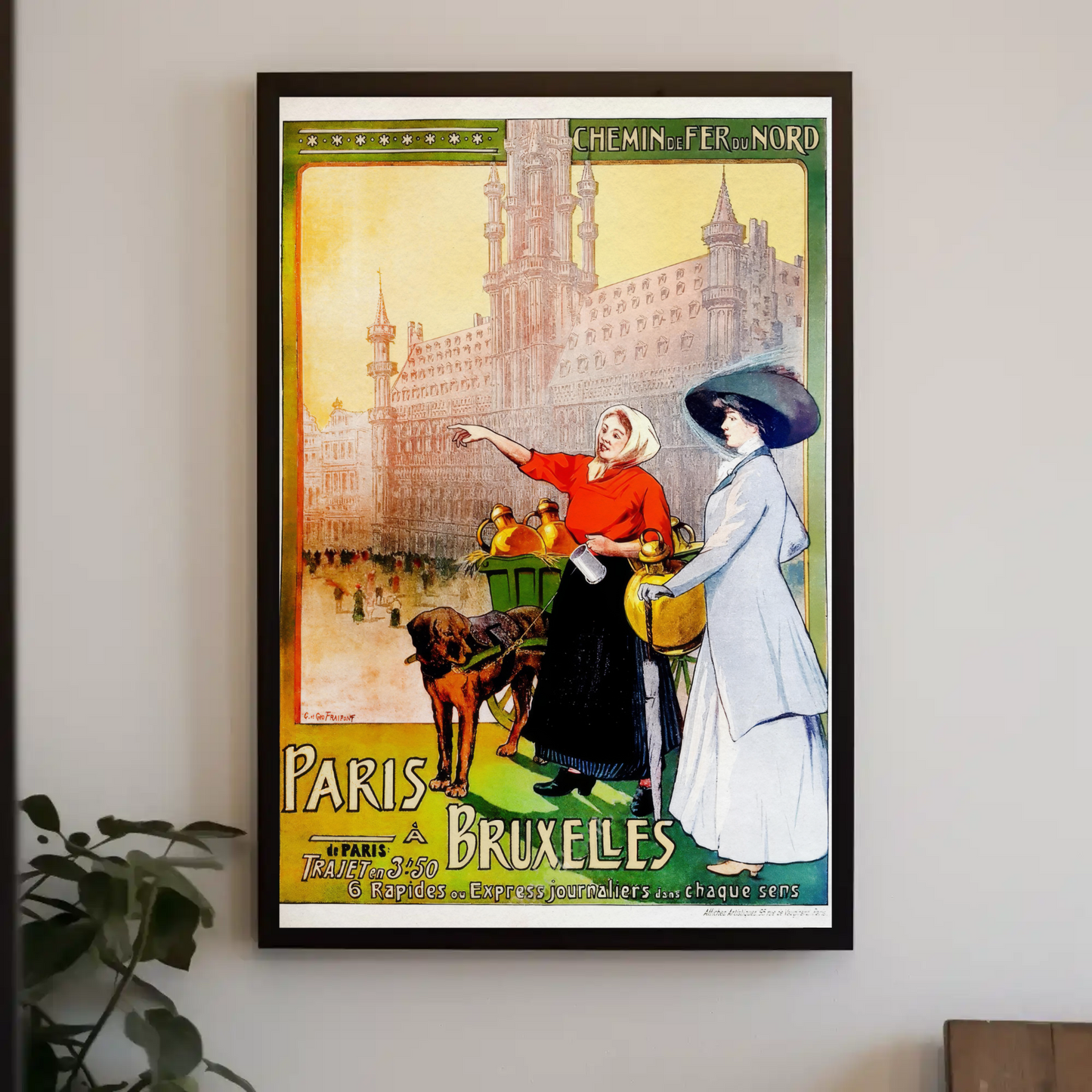 Paris to Bruxelles Vintage Travel Vintage Poster