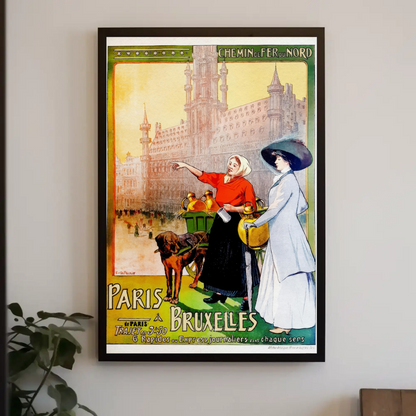 Paris to Bruxelles Vintage Travel Vintage Poster