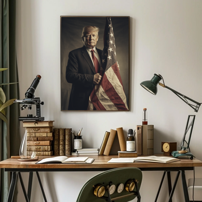 Vintage President Trump 2025 Poster American Flag Portrait