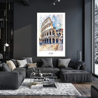 Colosseum Watercolor Illustration, Vibrant Travel Poster PosterGoat