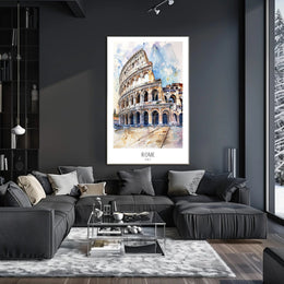 Colosseum Watercolor Illustration, Vibrant Travel Poster PosterGoat