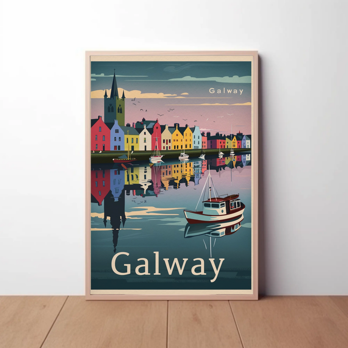 Galway Waterfront Reflections Ireland Travel Poster