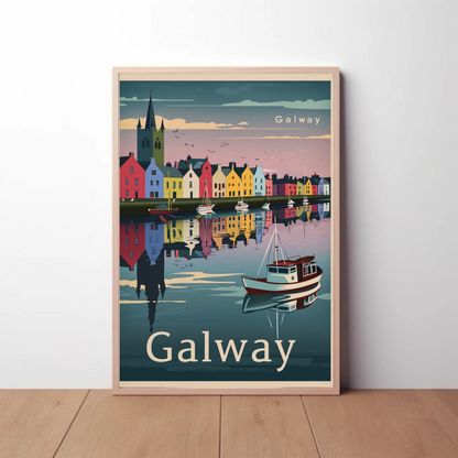 Galway Waterfront Reflections Ireland Travel Poster