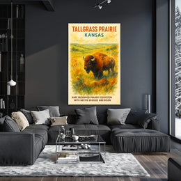 Kansas Prairie Bison Impressionist Art Poster