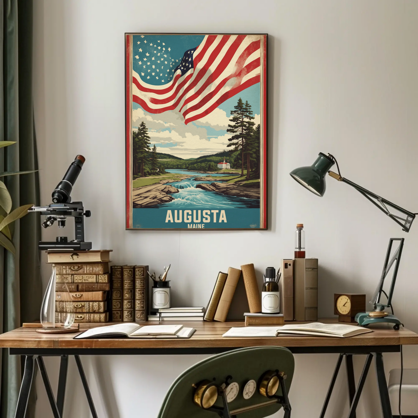 Augusta Maine River Retreat Vintage Travel Poster