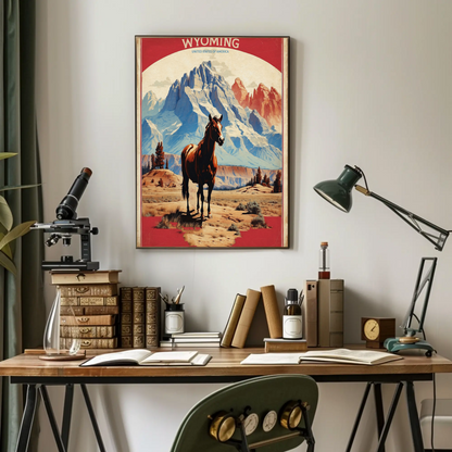 Wyoming Horse Wilderness Mountains Western Vintage Travel Poster