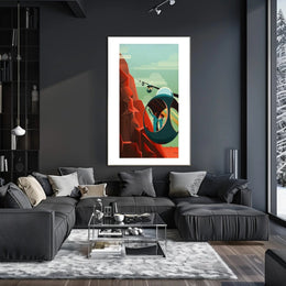 Futuristic Mountain Adventure Poster PosterGoat