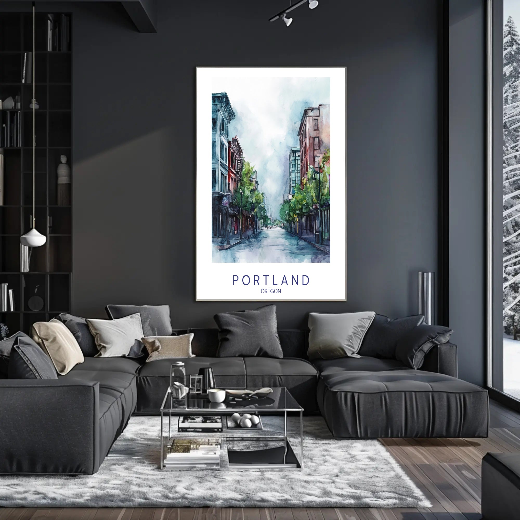 Portland Tranquil Urban Scene Watercolor Urban or Cityscape Poster PosterGoat