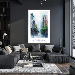 Portland Tranquil Urban Scene Watercolor Urban or Cityscape Poster PosterGoat