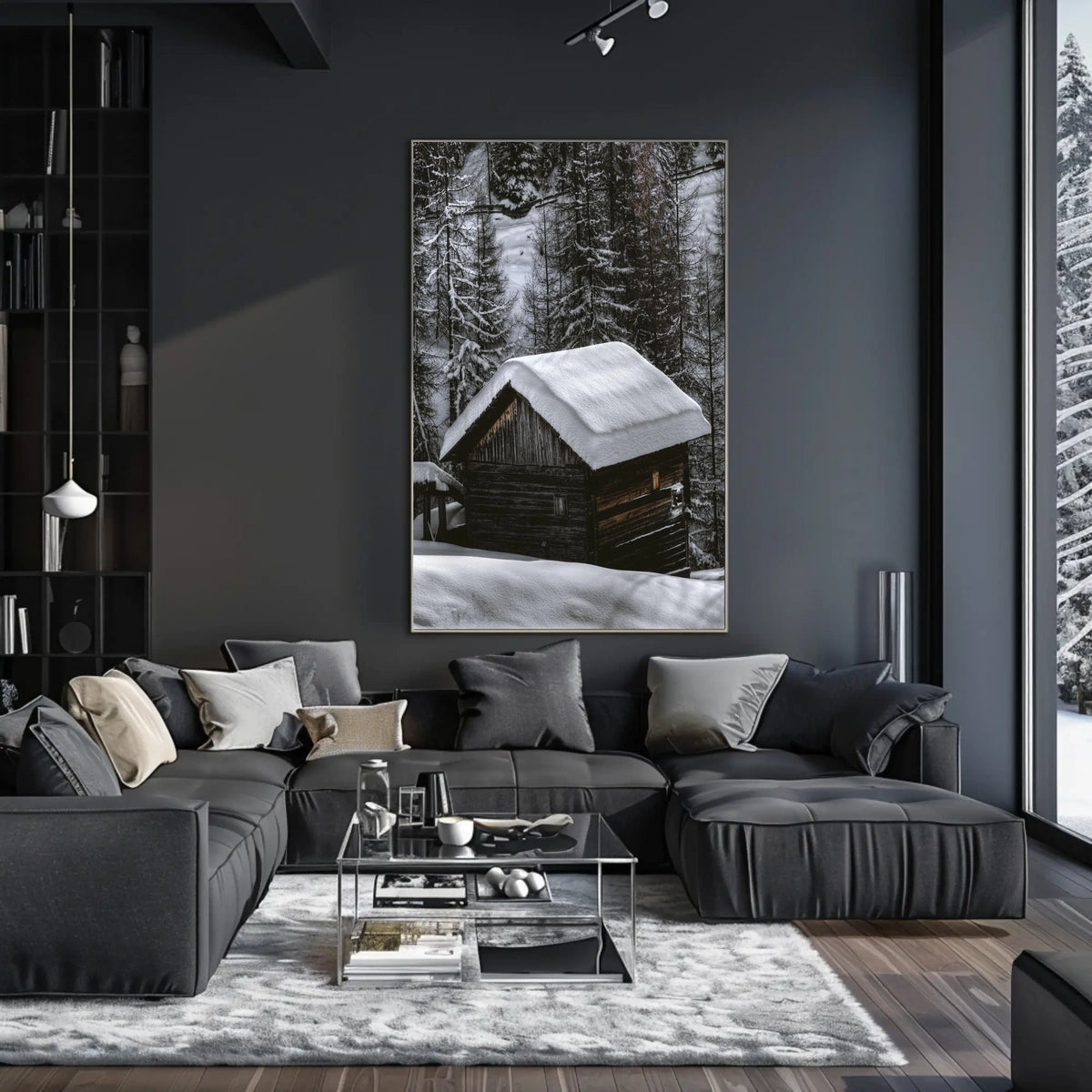 Snow-Covered Cabin in Winter National Park Poster