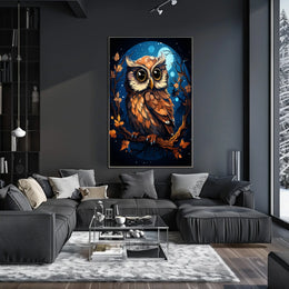 Moonlit Sentinel Owl Night Forest Digital Painting Poster