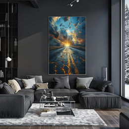 Road Lightning: Dramatic Landscape Surrealism Artistic Poster PosterGoat