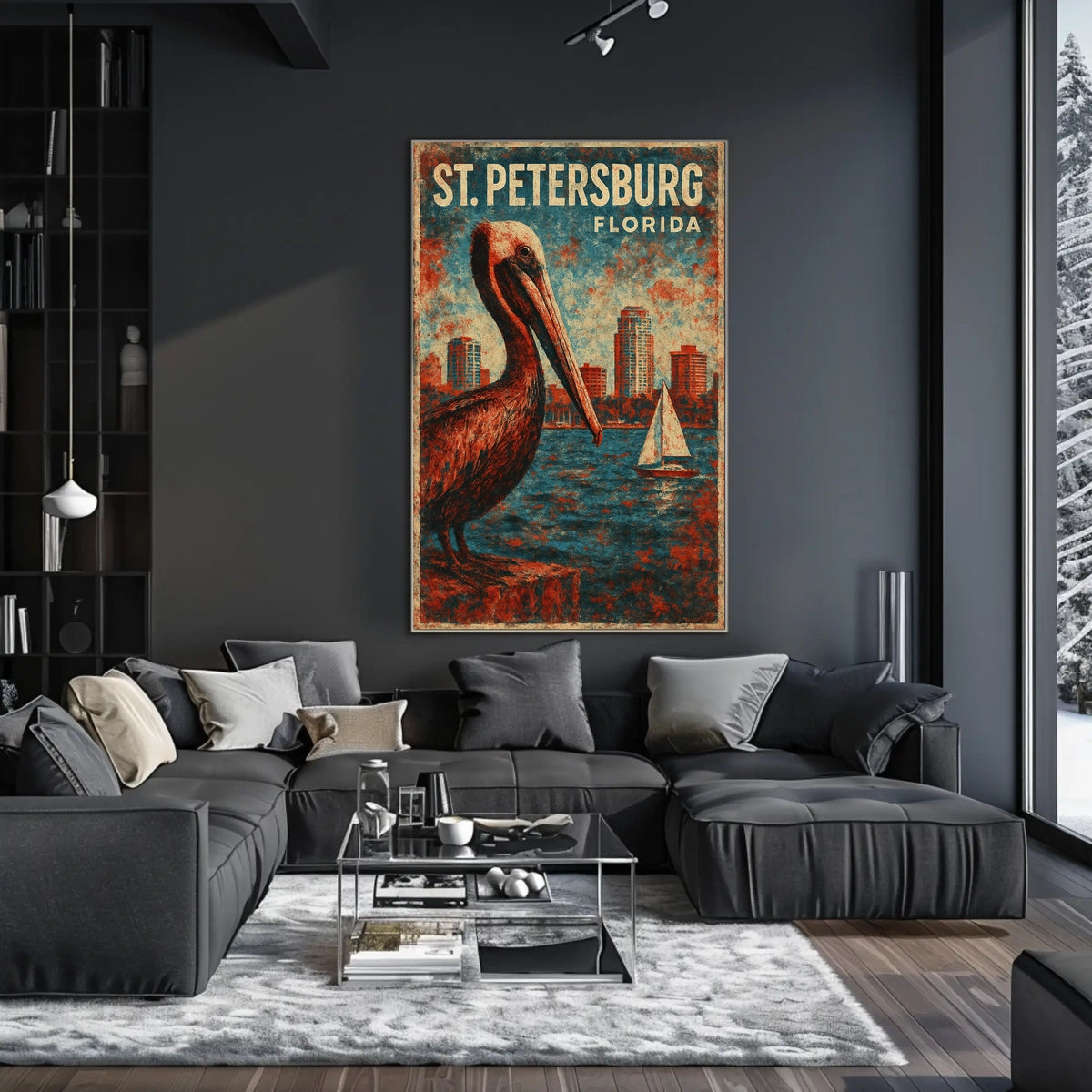St Petersburg Pelican Vintage Impressionism Fans Poster