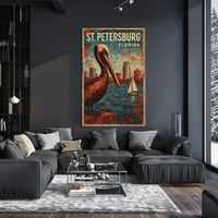 St Petersburg Pelican Vintage Impressionism Fans Poster