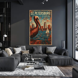 St Petersburg Pelican Vintage Impressionism Fans Poster