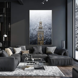 Snow-Covered Clock Tower Poster