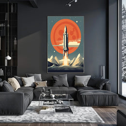 Retro Space Shuttle Launch Scene: Futuristic Sci-Fi Poster