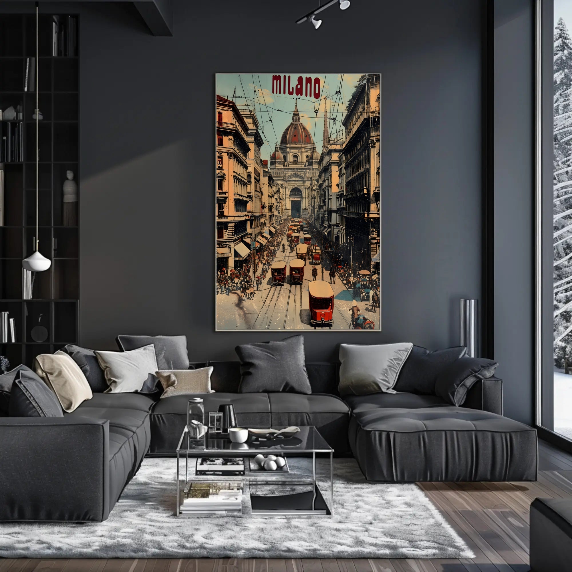 Bustling Milan Street Scene, Vintage Italian Cityscape Poster