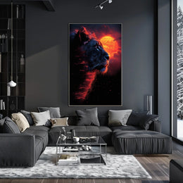 Majestic Lion at Fiery Sunset Art Poster