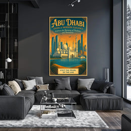 Abu Dhabi Skyline Vintage Art Travel Poster