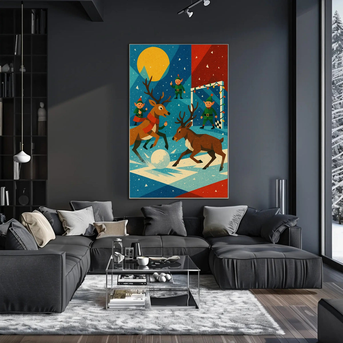 Whimsical Reindeer Soccer Christmas Poster Vintage Style