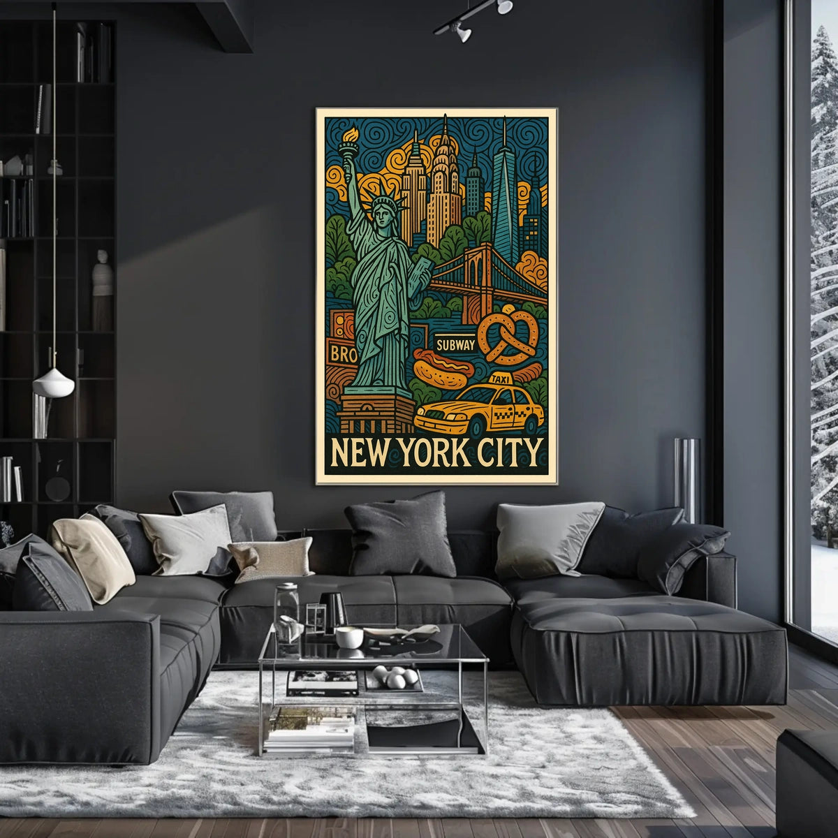 New York City Icons Vibrant Poster Modern Wall Art