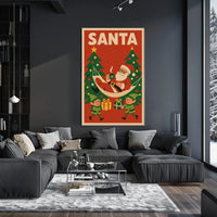 Santa Claus Relaxing in Vintage Christmas Poster
