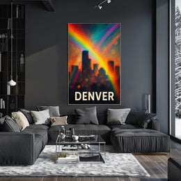 Denver Skyline Rainbow Minimalist Digital Painting Travel Urban Landscape Poster