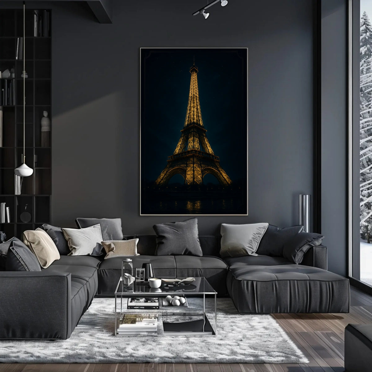 Illuminated Eiffel Tower at Night Poster