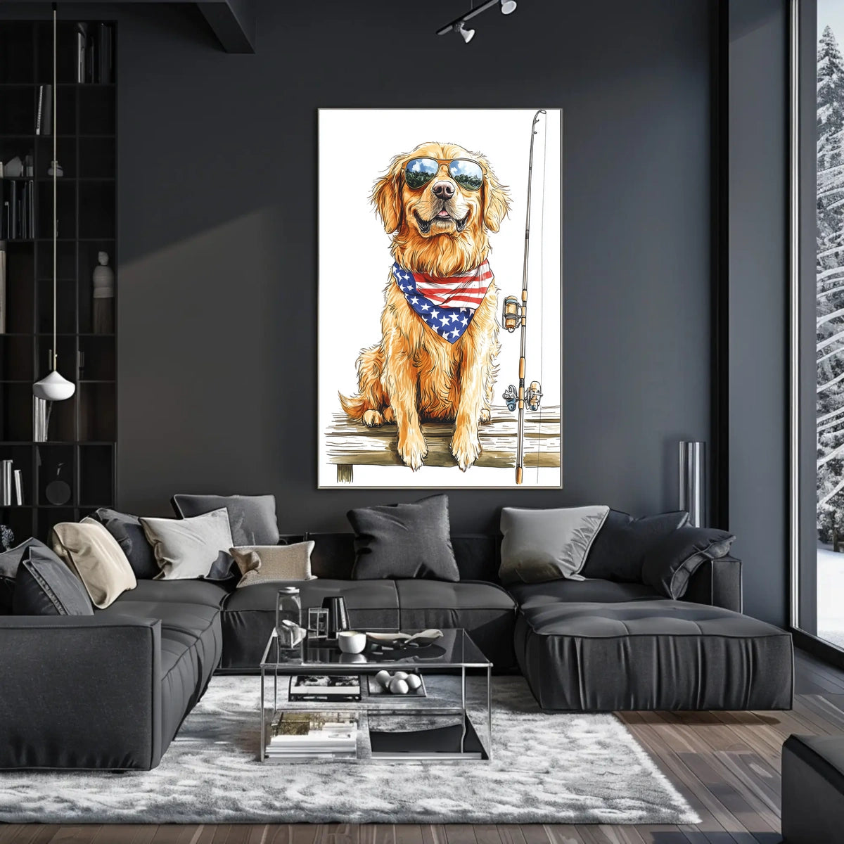 Golden Retriever Fishing With Sunglasses Bandana Poster