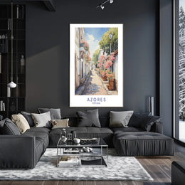 Charming Azorean Street Scene Travel Poster PosterGoat