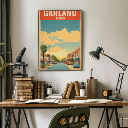 Garland Texas Main Street Retro Sunset Vintage Travel Poster