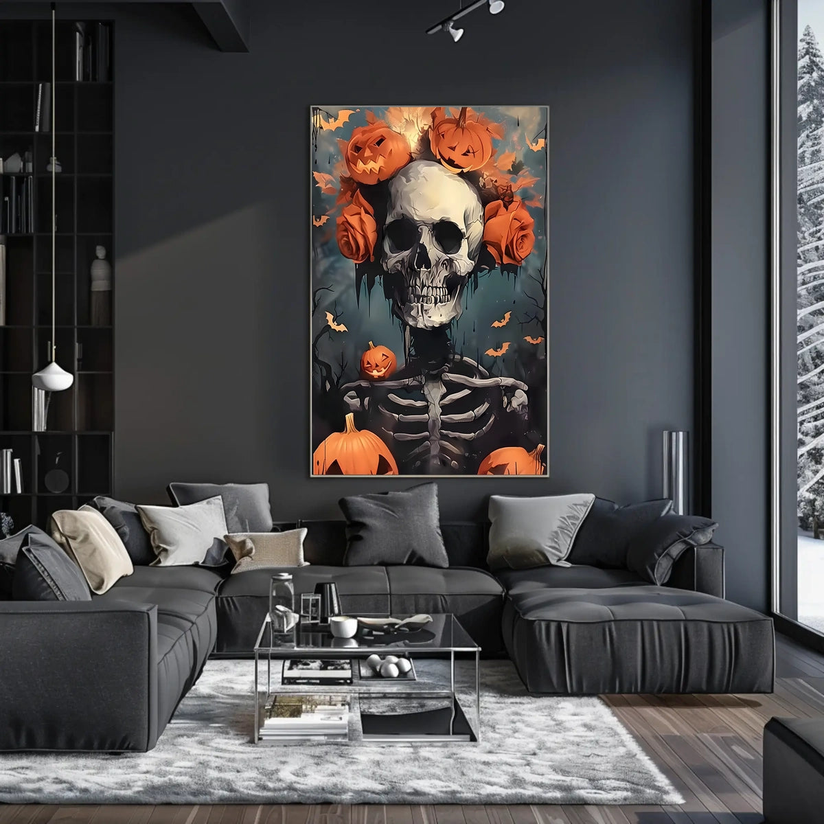 Halloween Skeleton with Pumpkins Poster