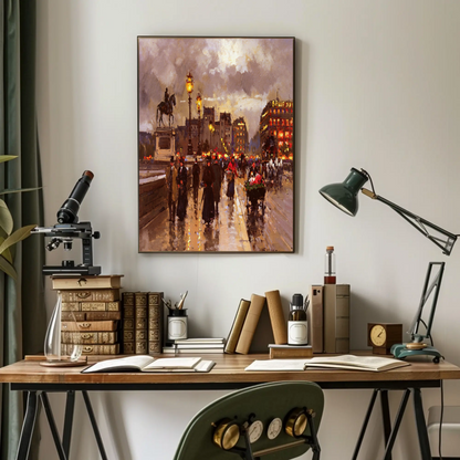 Paris Evening Streetlights Market Vintage Travel Poster