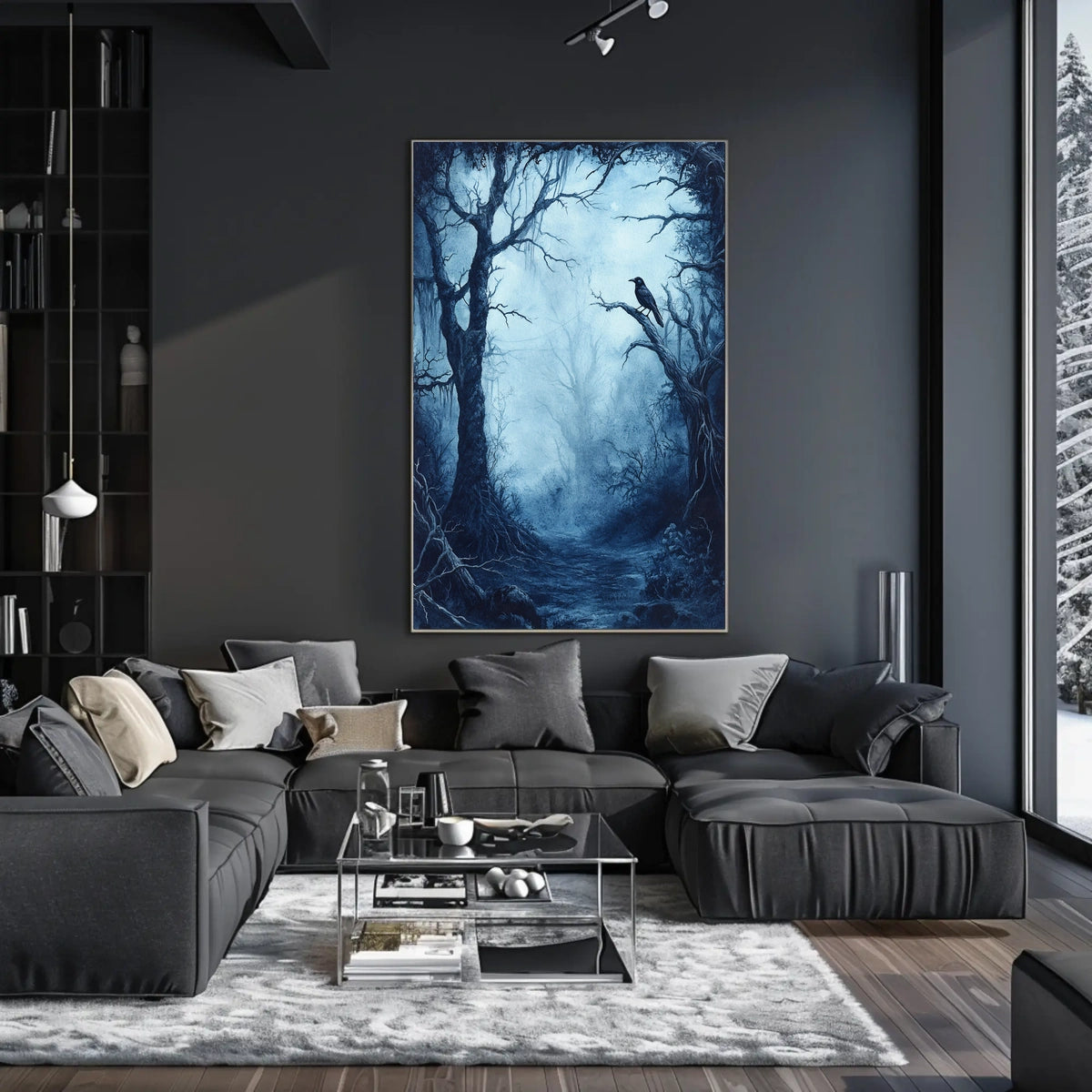Eerie Dark Forest Scene Artistic Poster