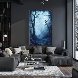 Eerie Dark Forest Scene Artistic Poster