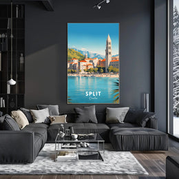 Split Croatia Travel Poster Vibrant Waterfront Cityscape Art