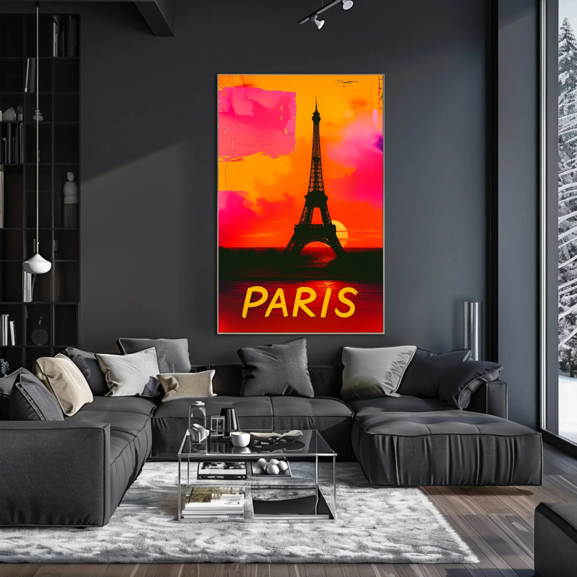 Paris Eiffel Tower Vibrant Sunset Urban or Cityscape Poster