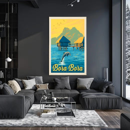 Bora Bora Overwater Bungalow Vintage Travel Poster PosterGoat