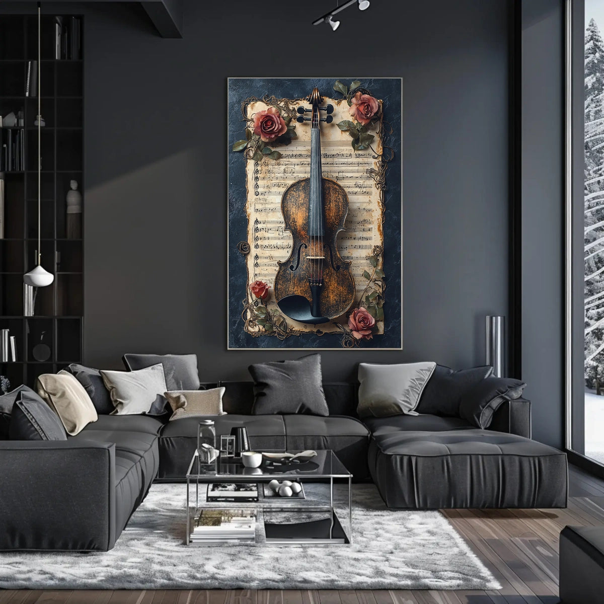 Melodic Nostalgia: Vintage Violin and Roses Artistic Poster