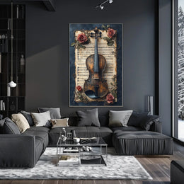 Melodic Nostalgia: Vintage Violin and Roses Artistic Poster