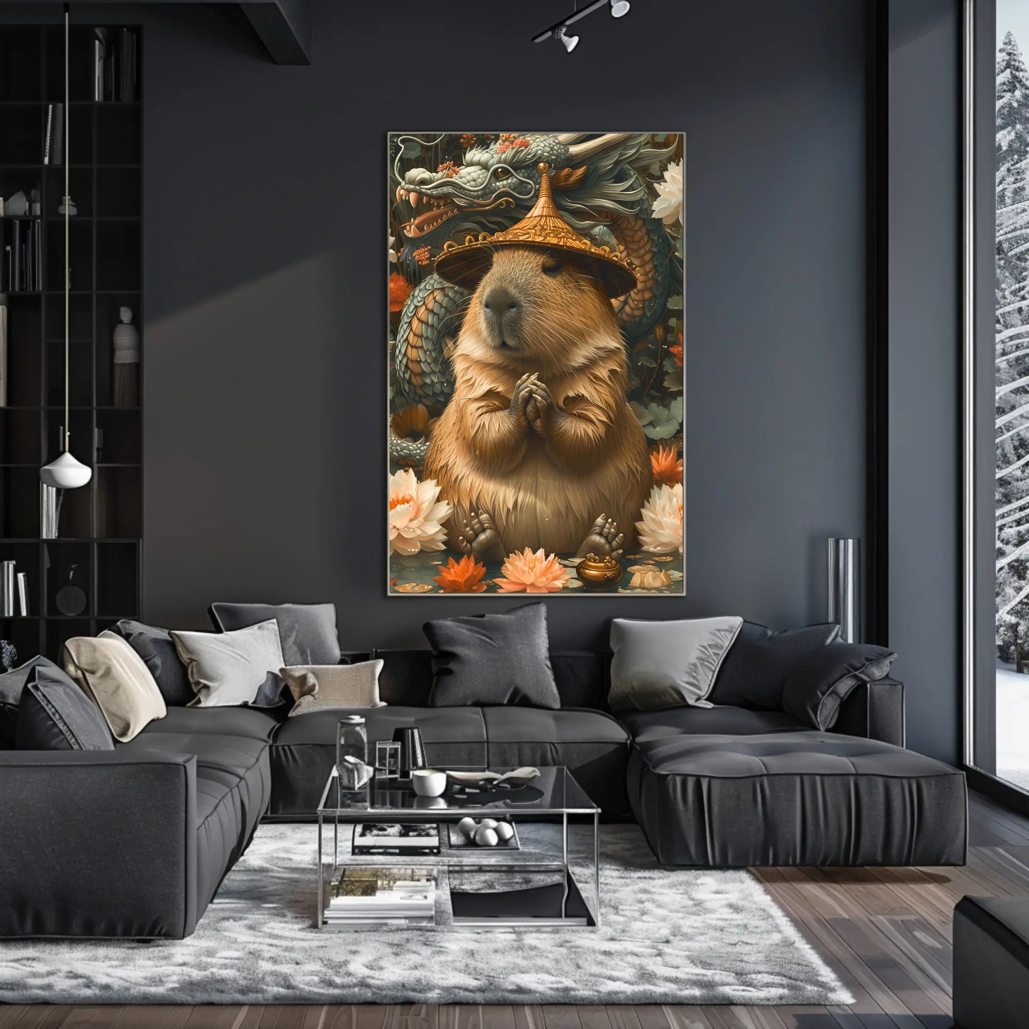 Meditative Capybara with Dragon Poster Art