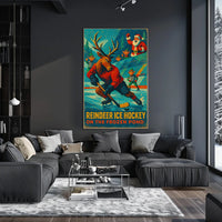Reindeer Ice Hockey Holiday Fun Sports Poster