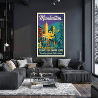 Vibrant Vintage Manhattan Travel Poster Celebrating New York City