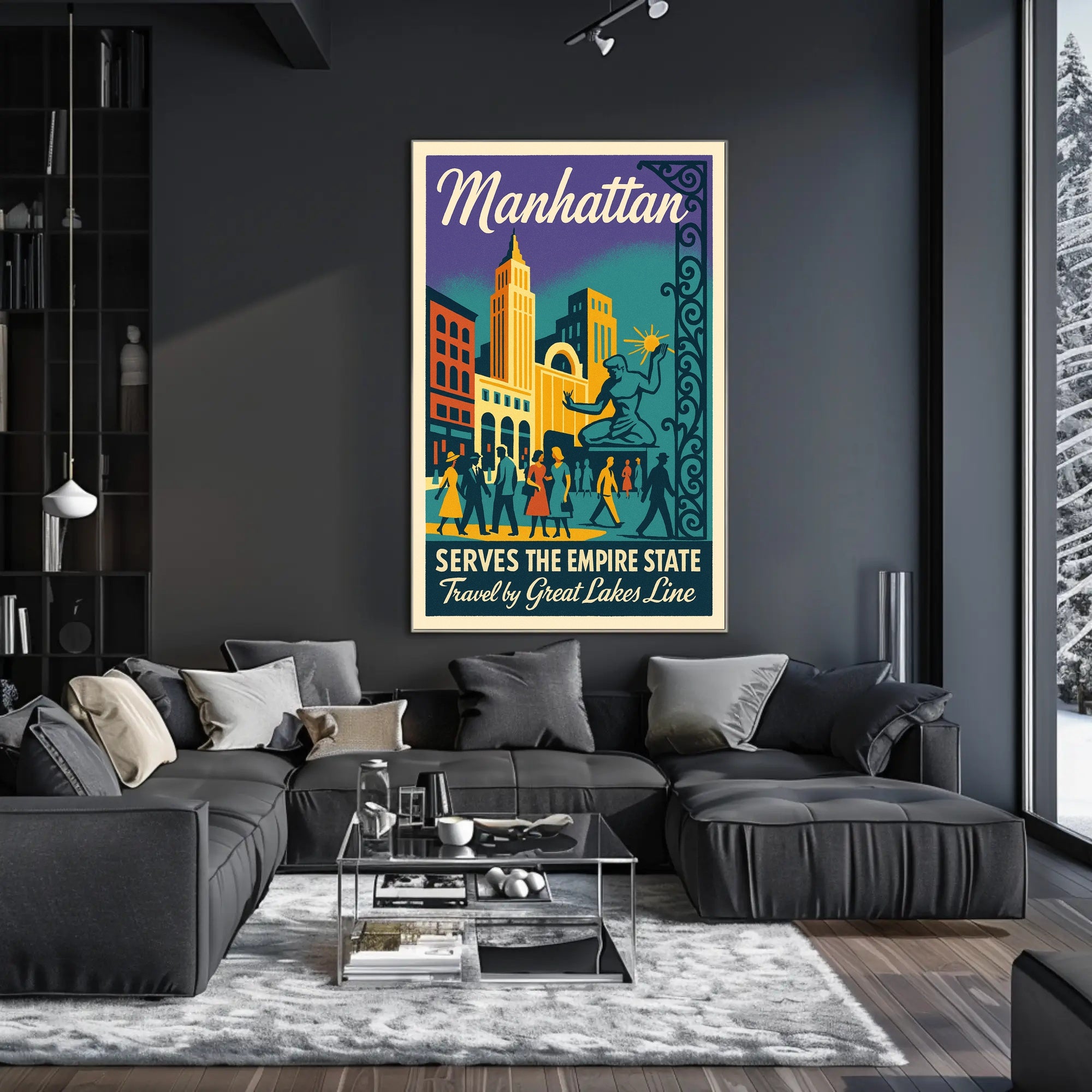 Vibrant Vintage Manhattan Travel Poster Celebrating New York City