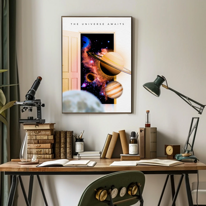 Universe Awaits Doorway Planets Cosmos Sci-Fi Poster